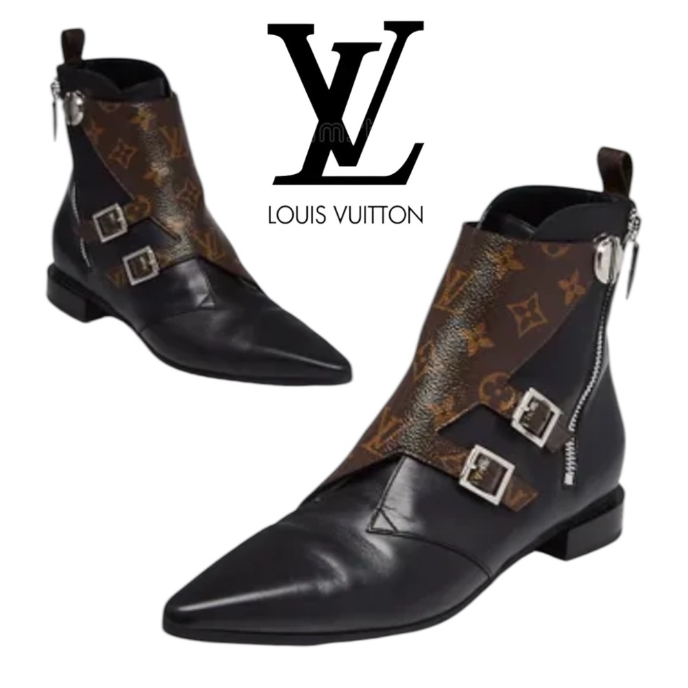 LOUIS VUITTON JUMBLE MONOGRAM LEATHER BOOTS AUTHENTICATED Size 9
